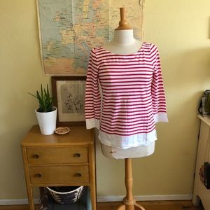 J. Crew Red and White Striped 3/4 Sleeve Shirt